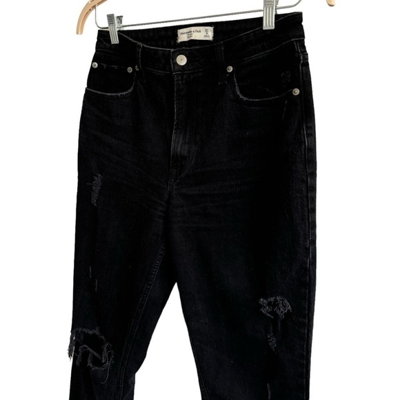 Abercrombie & Fitch The Mom High Rise Black Denim Jeans, Distressed, Size 27/4L - Picture 2 of 7